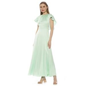 Alexia Admor $265 Danica Mint Green Cape Back Satin Maxi Dress SZ 14